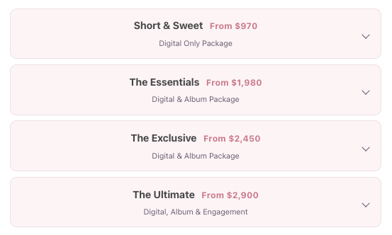 Mobile pricing accordion view