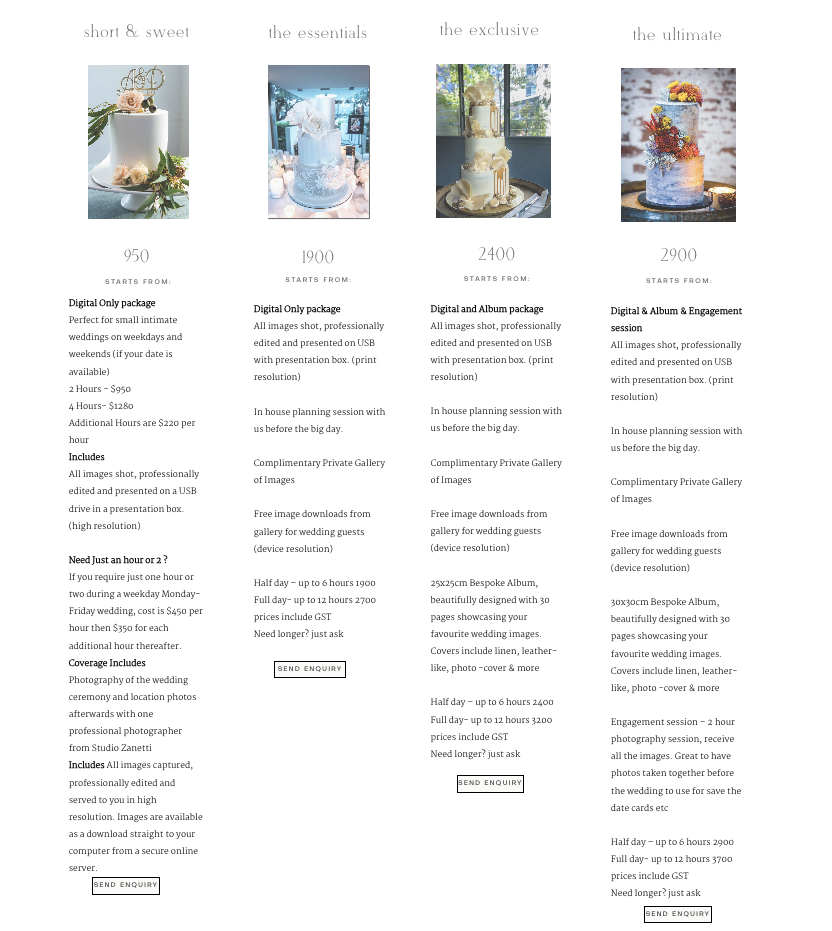 Old pricing layout